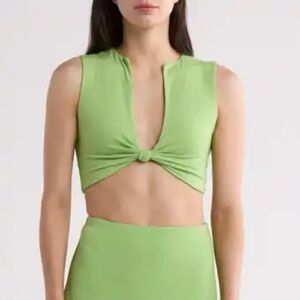 Naked Wardrobe Green Sleeveless Crop Tank Top
